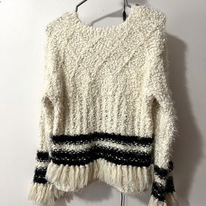 Anthropologie “AMADI” White and Black Fringe Sweater (Worn Once)